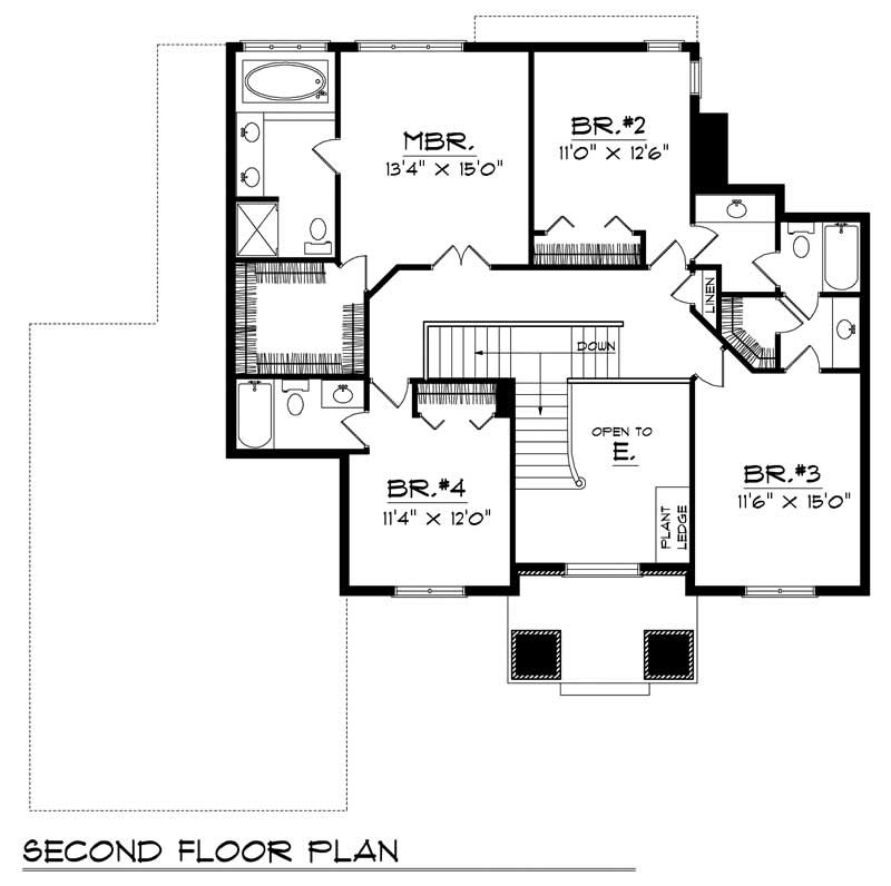 Floor Plan Second Story of Craftsman Plan #101-1621