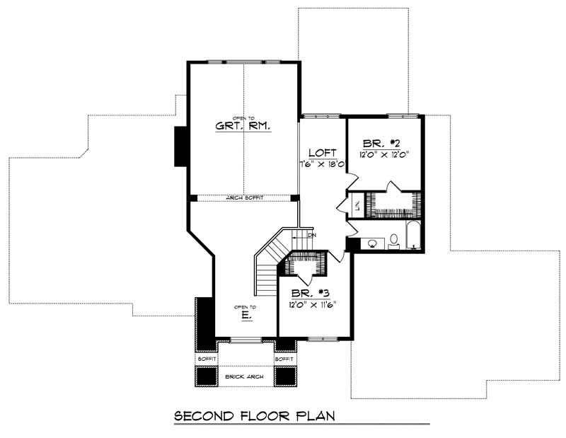 Floor Plan Second Story of Colonial Plan #101-1632