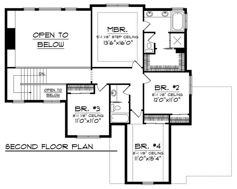 Floor Plan Second Story of Country Plan #101-1666