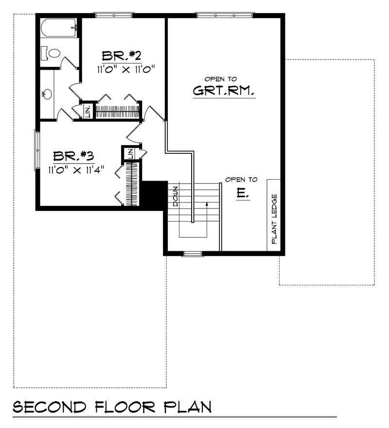 Floor Plan Second Story of Craftsman Plan #101-1737