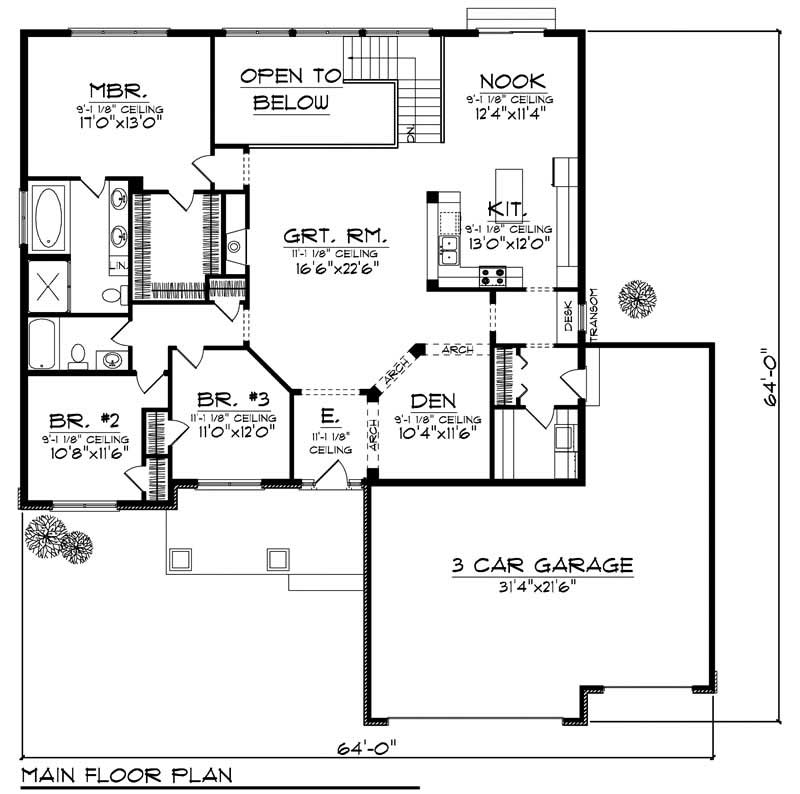 Floor Plan First Story of Craftsman Plan #101-1748