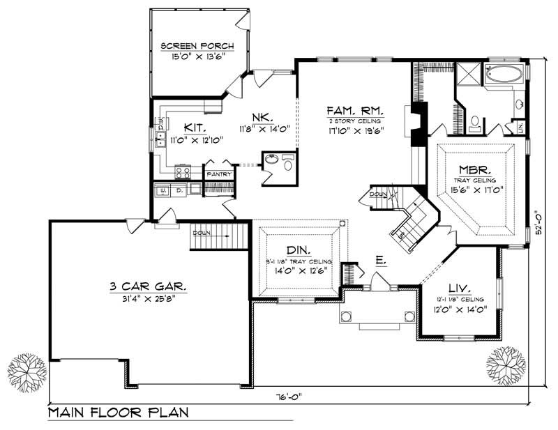 Floor Plan First Story of Craftsman Plan #101-1754