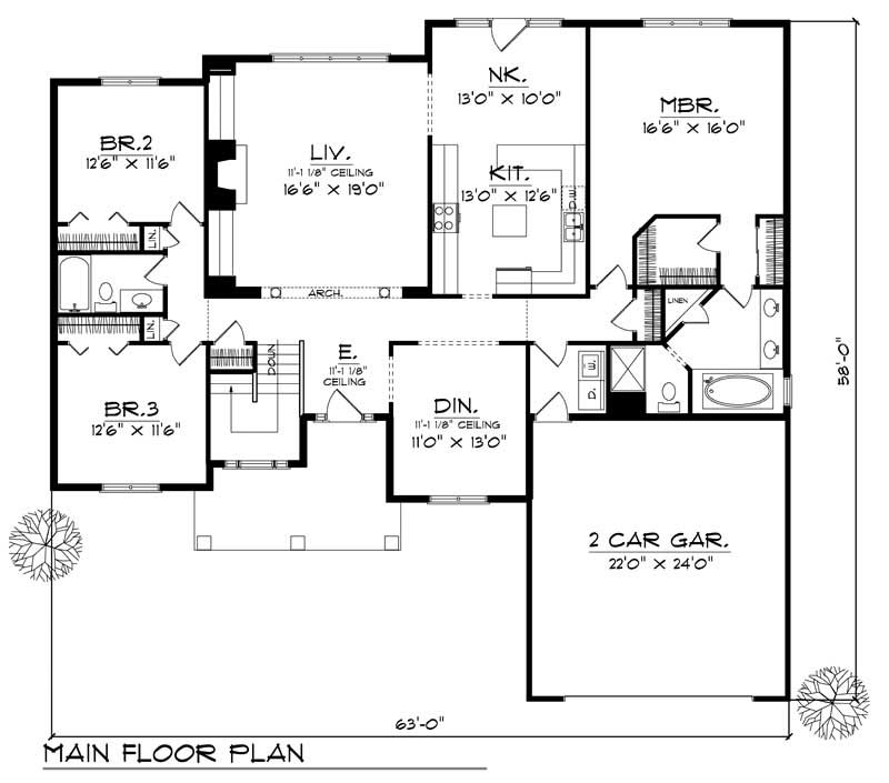Floor Plan First Story of Ranch Plan #101-1772