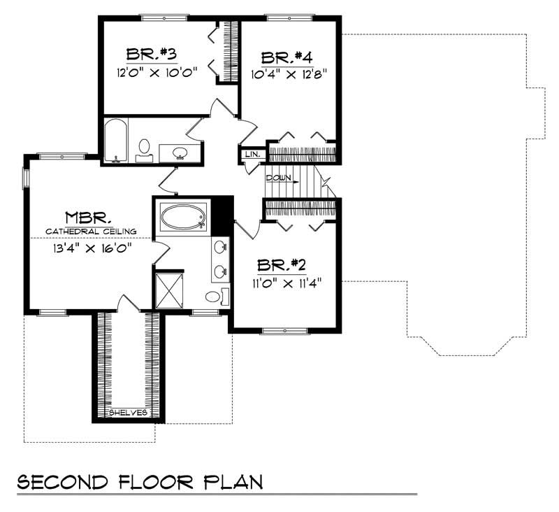 Floor Plan Second Story of European Plan #101-1787