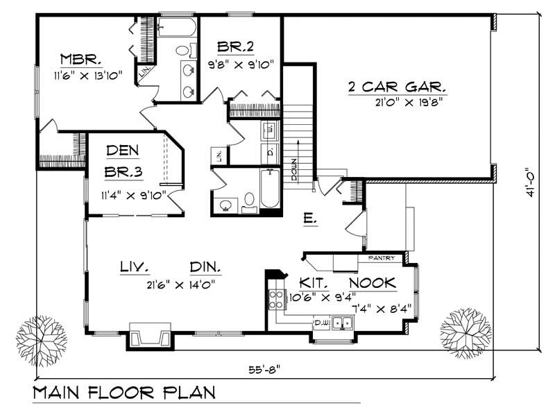 Floor Plan First Story of Ranch Plan #101-1795