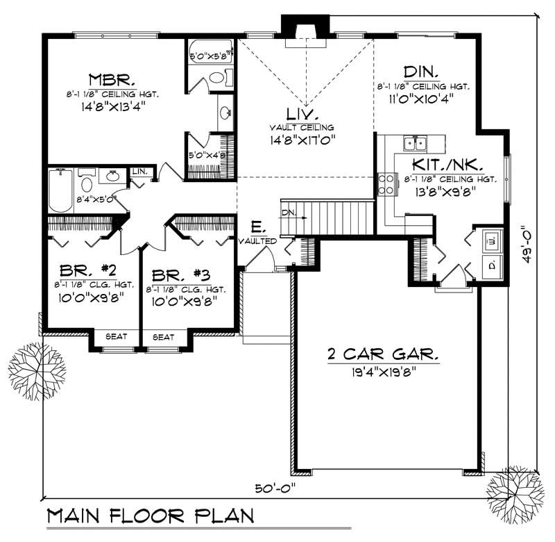 Floor Plan First Story of Ranch Plan #101-1799