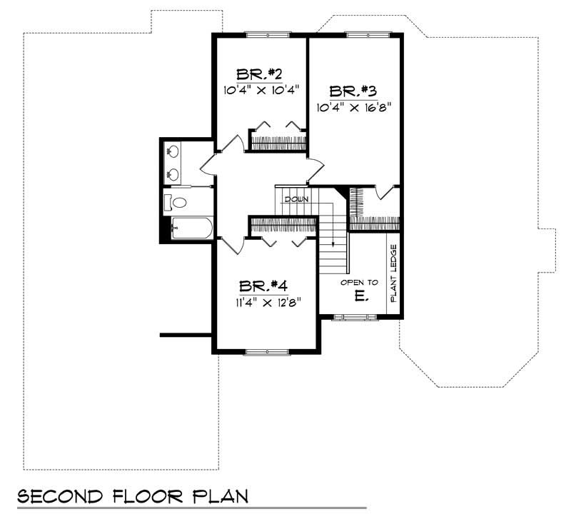 Floor Plan Second Story of European Plan #101-1806