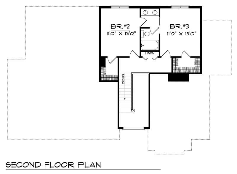 Floor Plan Second Story of Ranch Plan #101-1807