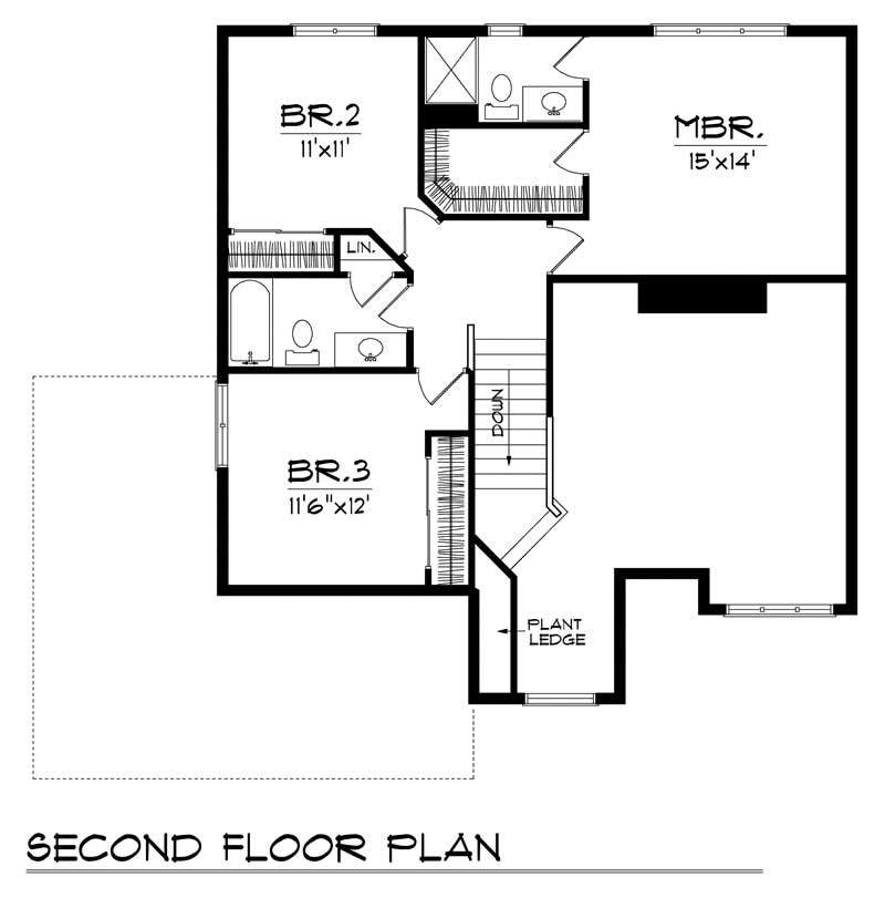 Floor Plan Second Story of Ranch Plan #101-1811