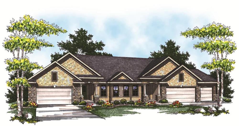 Front elevation of Duplex/Multi-Unit home (ThePlanCollection: House Plan #101-1820)