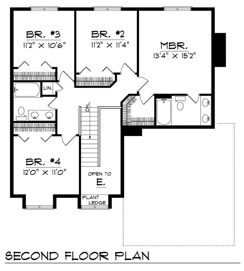 Floor Plan Second Story of Country Plan #101-1824