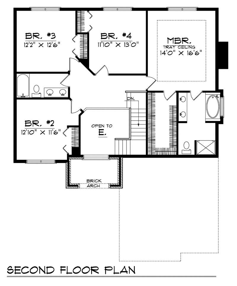 Floor Plan Second Story of Craftsman Plan #101-1844