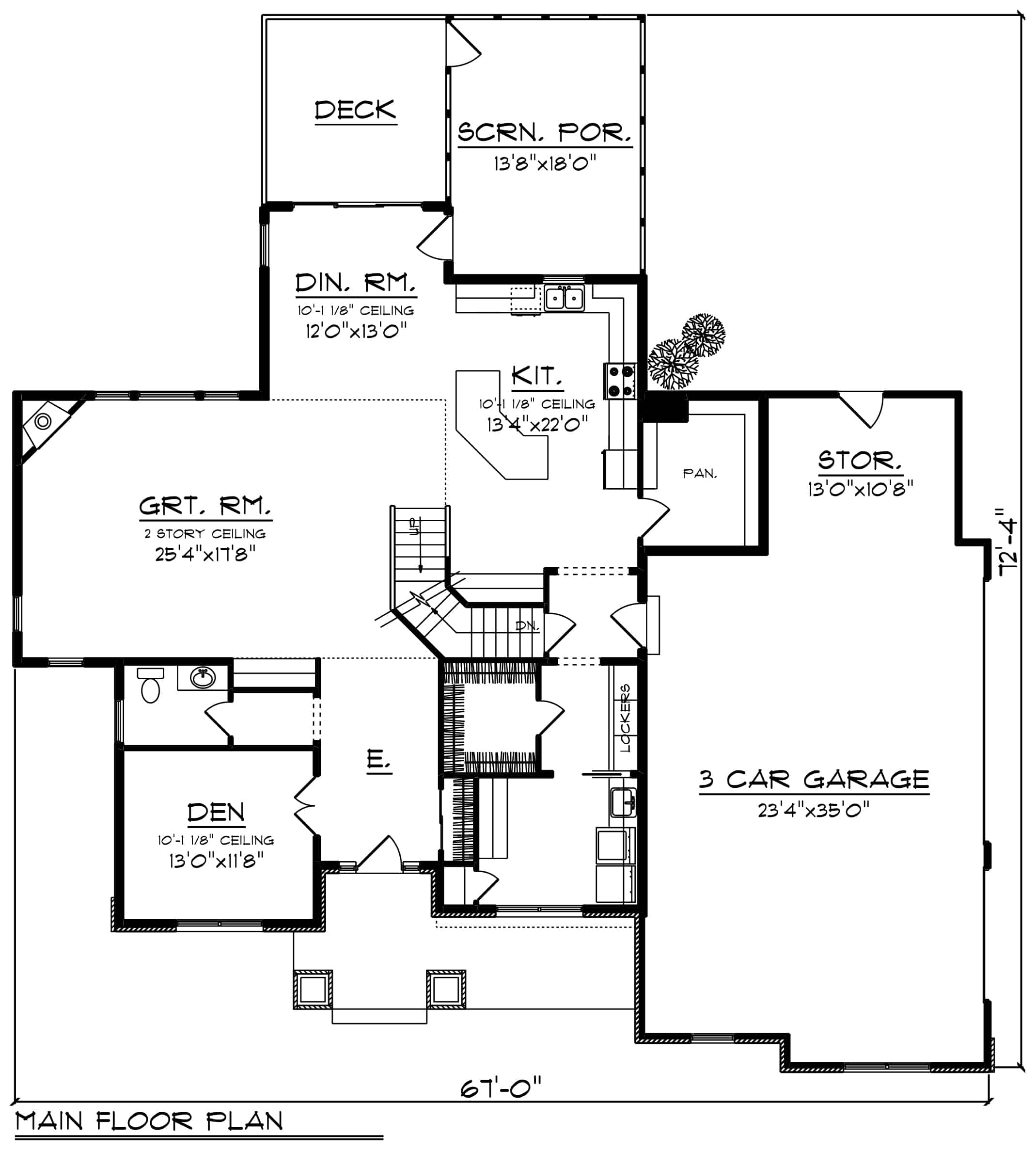 Main Level of Farmhouse Plan #101-1958