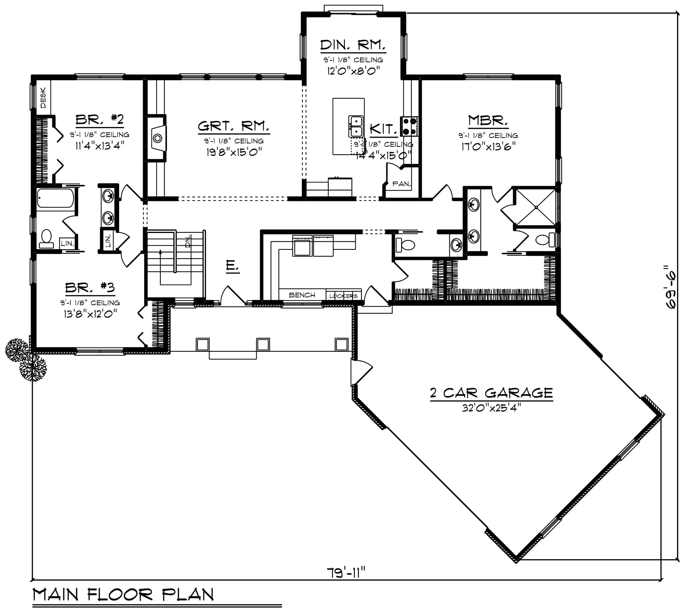 Main Level of Contemporary Plan #101-1999