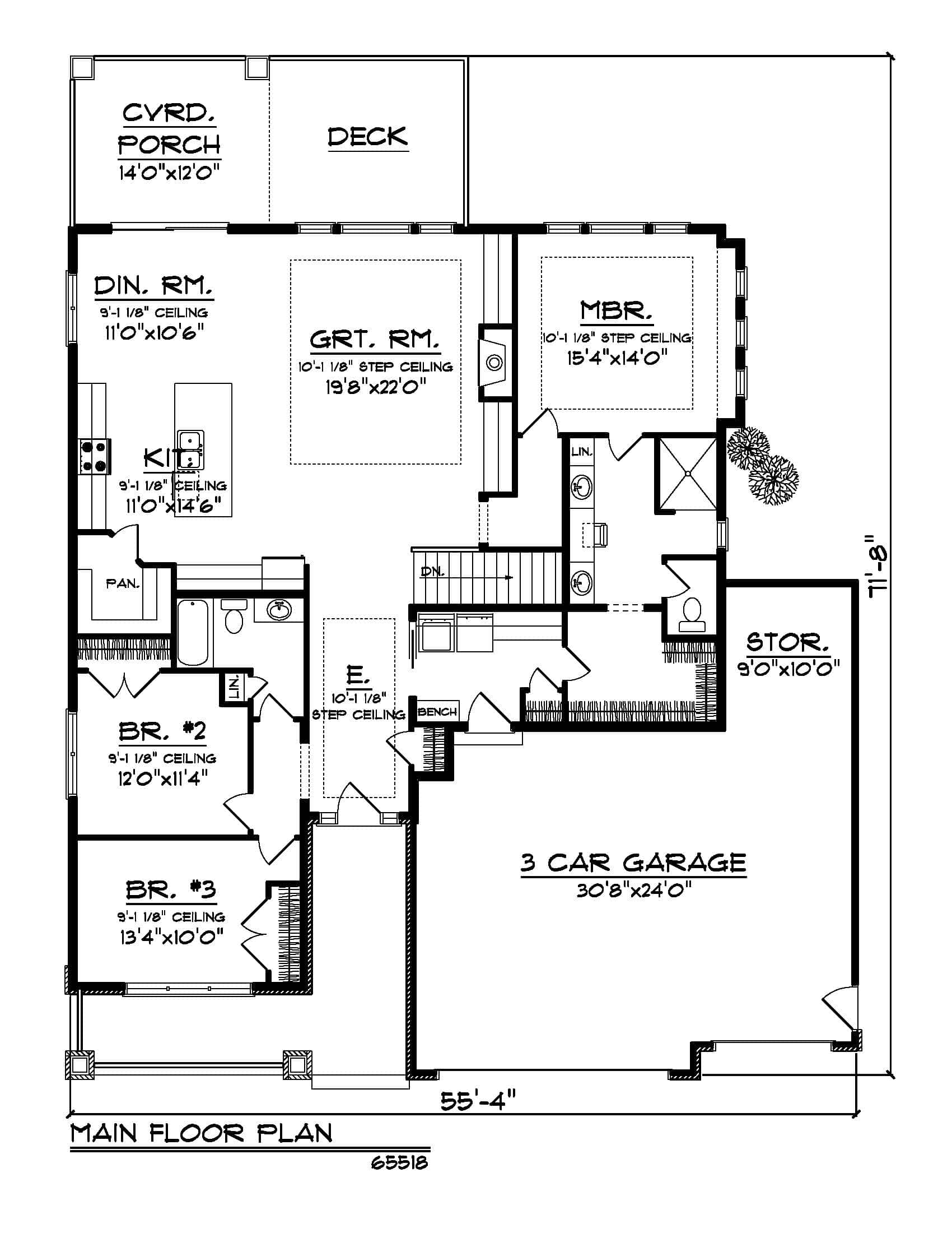 Main Level of Craftsman Plan #101-2043