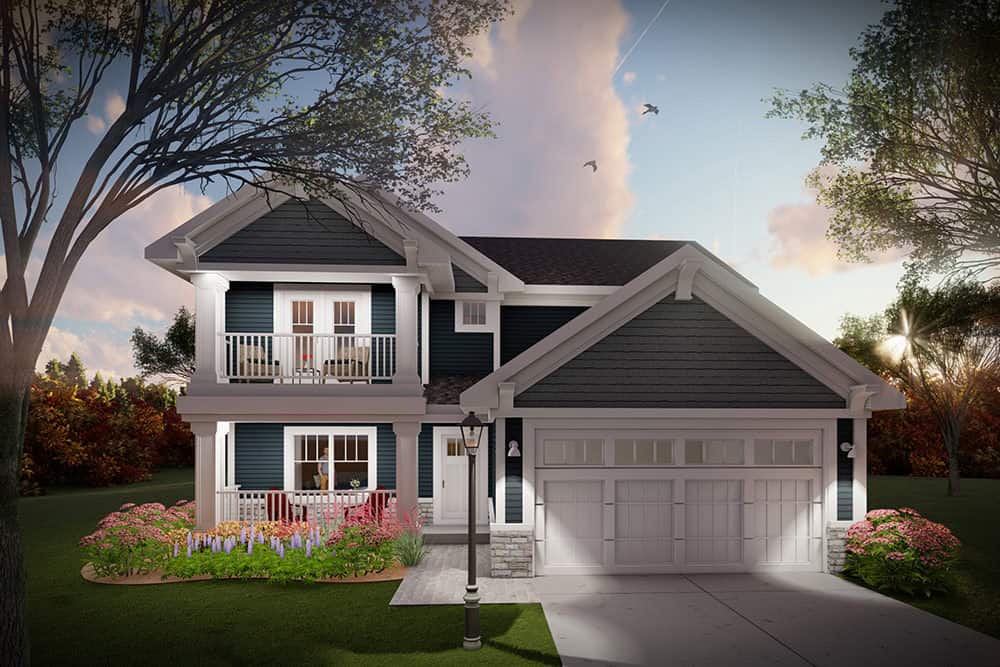 Front elevation of Craftsman home (ThePlanCollection: House Plan #101-2045)