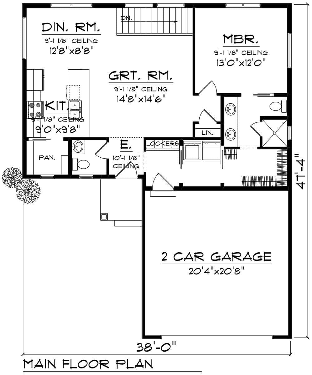 Main Level of Craftsman Plan #101-2048