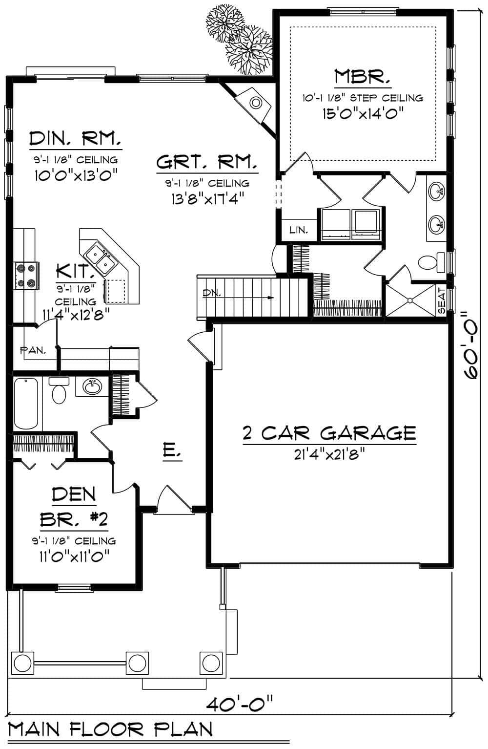 Main Level of Craftsman Plan #101-2053