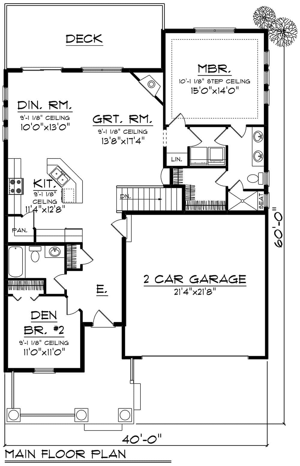Main Level of Craftsman Plan #101-2054