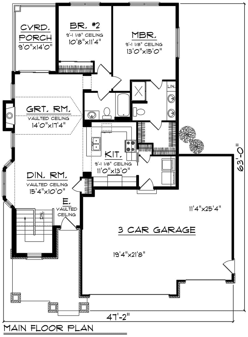 Main Level of Craftsman Plan #101-2062