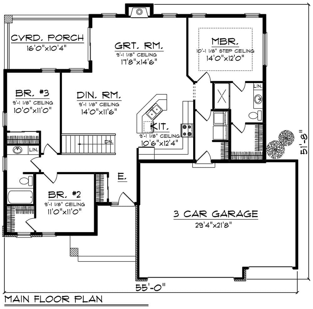 Main Level of Modern Plan #101-2065