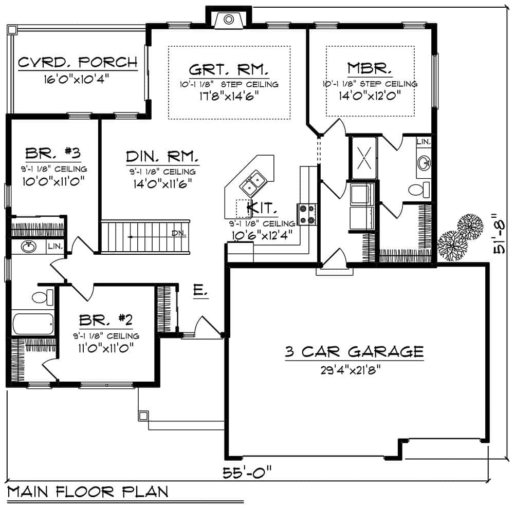Main Level of Craftsman Plan #101-2069