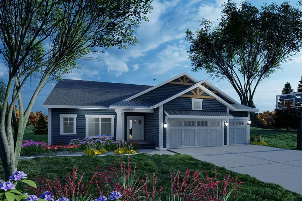 Front elevation of Craftsman home (ThePlanCollection: House Plan #101-2069)