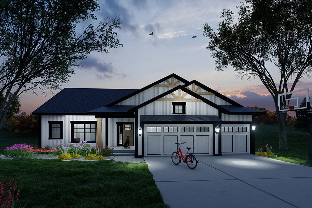 Front elevation of Craftsman home (ThePlanCollection: House Plan #101-2070)