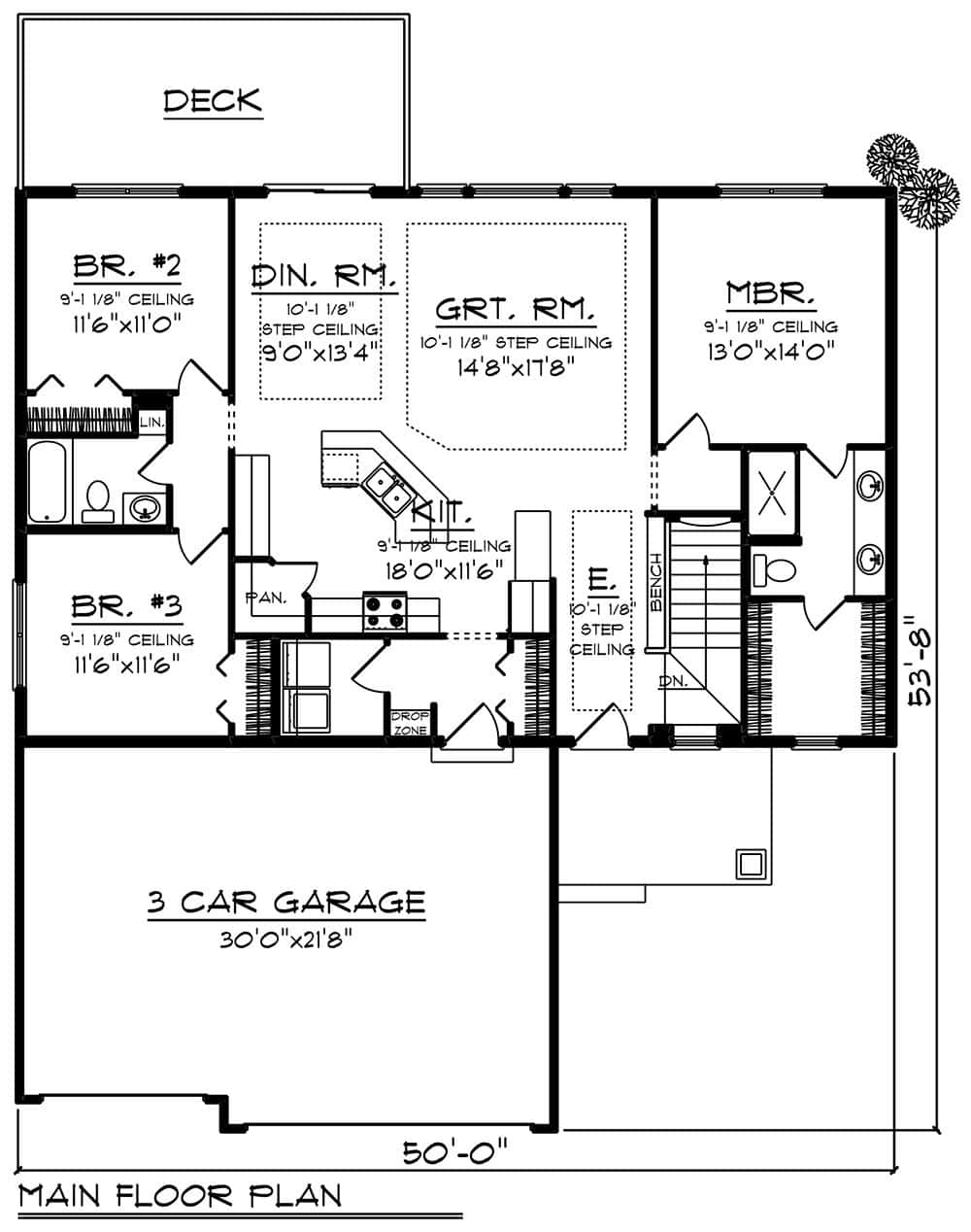 Main Level of Farmhouse Plan #101-2086