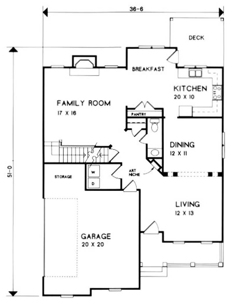Floor Plan First Story of Ranch Plan #102-1013