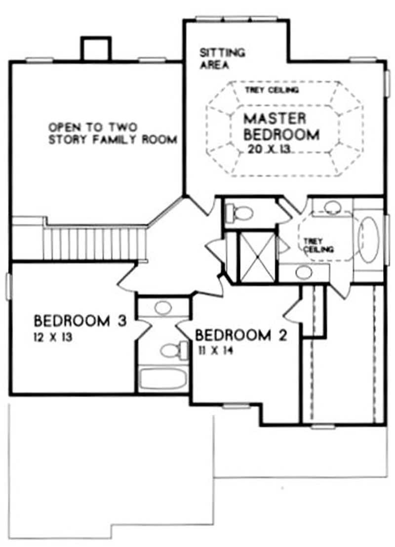 Floor Plan Second Story of Ranch Plan #102-1013