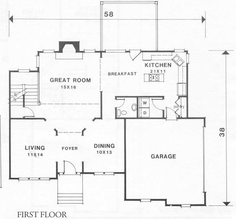 Floor Plan First Story of Southern Plan #102-1021