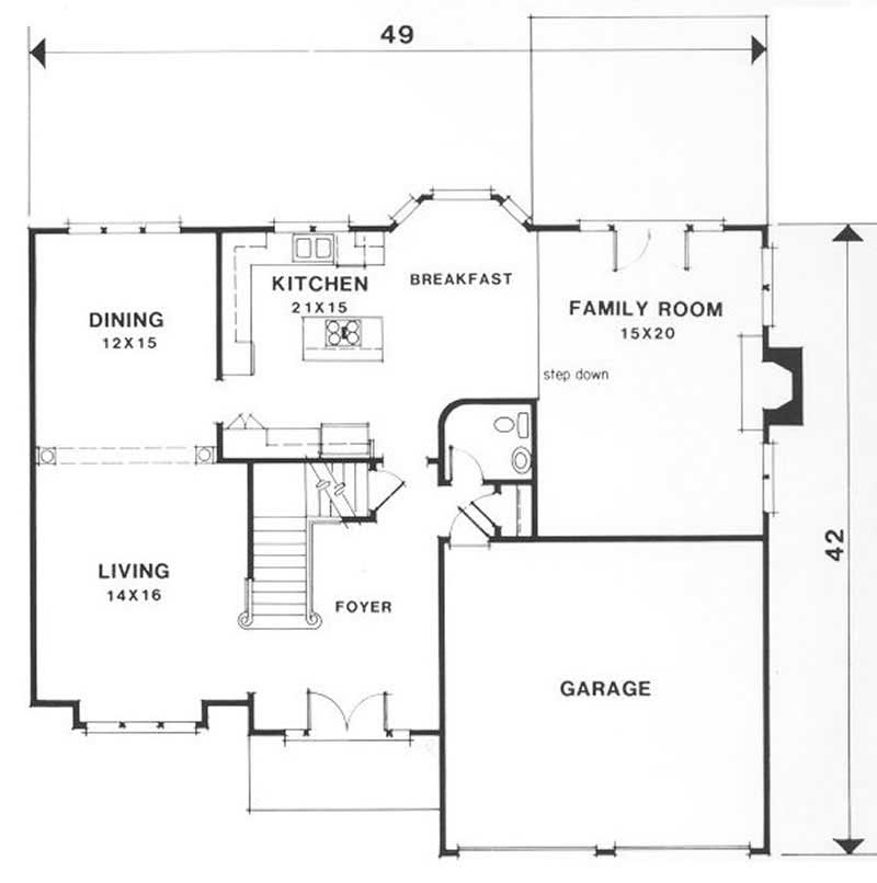Floor Plan First Story of European Plan #102-1038