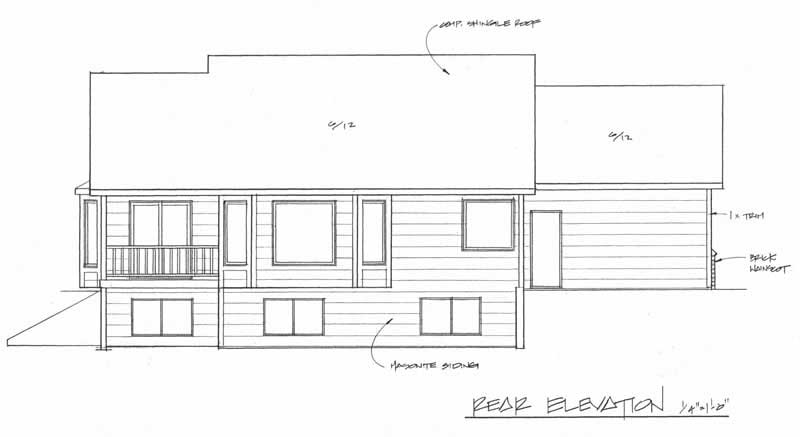 Home Plan Rear Elevation of this 2-Bedroom,1111 Sq Ft Plan -103-1001