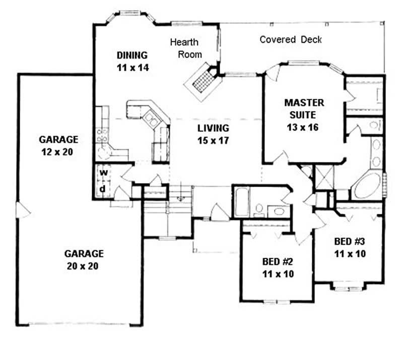 Floor Plan First Story of Ranch Plan #103-1002