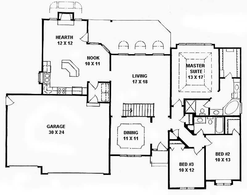 Floor Plan First Story of Ranch Plan #103-1006
