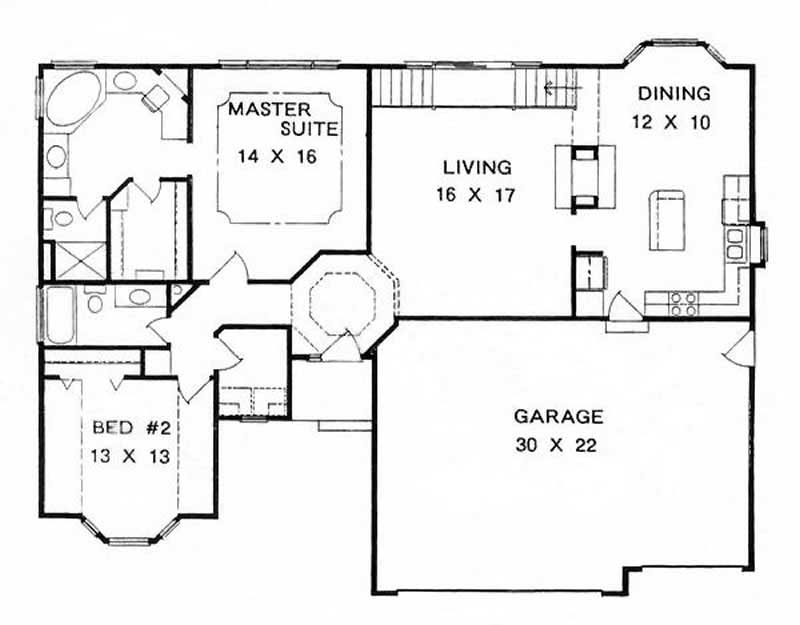 Floor Plan First Story of Ranch Plan #103-1008
