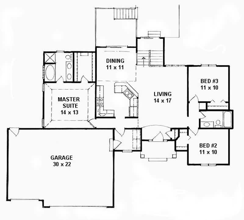 Floor Plan First Story of Ranch Plan #103-1015