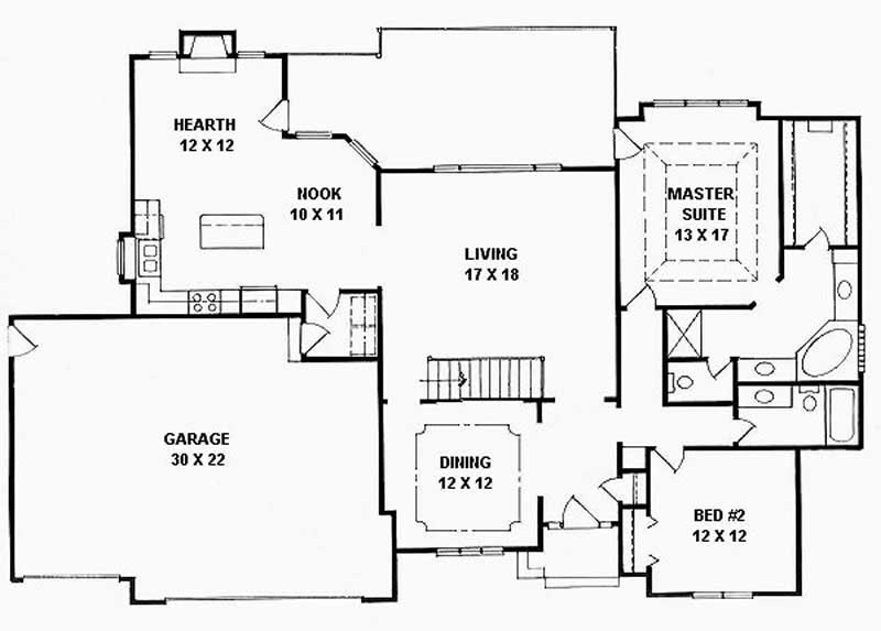 Floor Plan First Story of Ranch Plan #103-1019