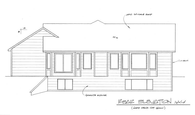 Home Plan Rear Elevation of this 3-Bedroom,1449 Sq Ft Plan -103-1030