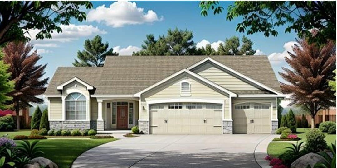 Front elevation of Ranch home (ThePlanCollection: House Plan #103-1031)