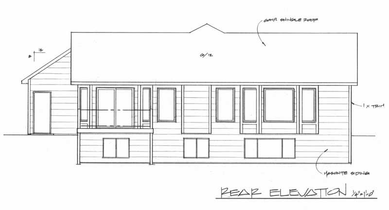 Home Plan Rear Elevation of this 3-Bedroom,1214 Sq Ft Plan -103-1032