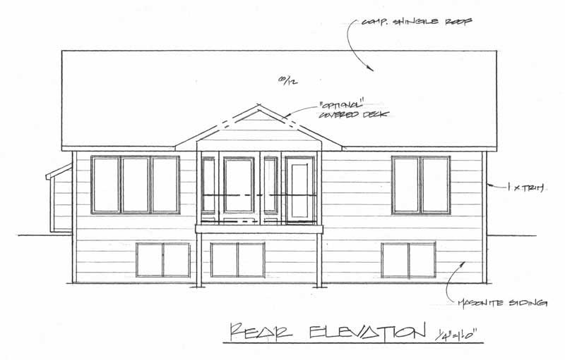 Home Plan Rear Elevation of this 2-Bedroom,1091 Sq Ft Plan -103-1044