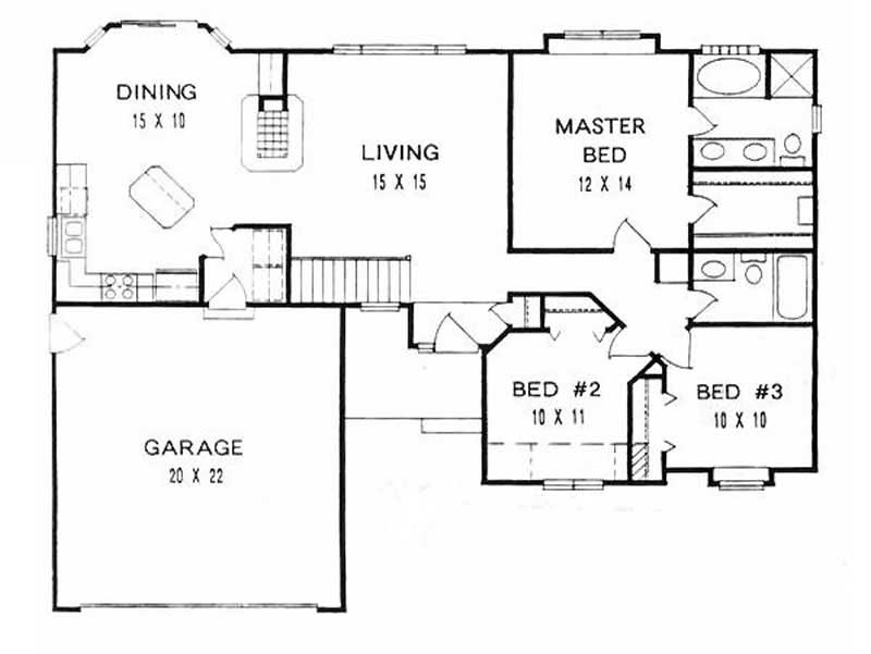Floor Plan First Story of Ranch Plan #103-1080