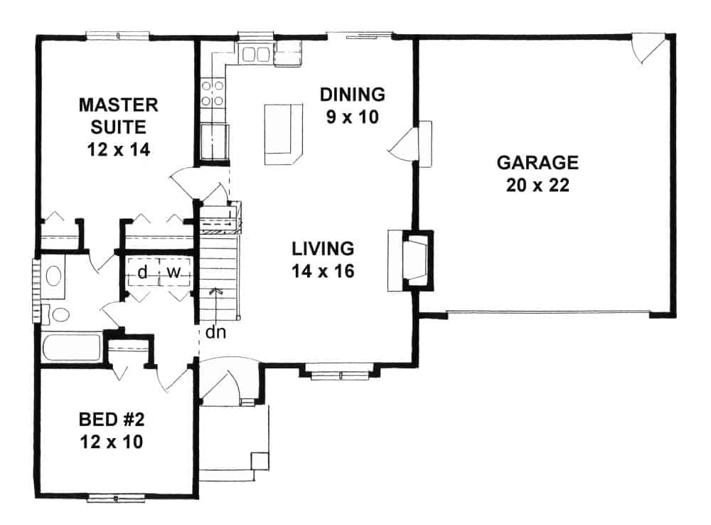 Floor Plan Main Level of Cottage Plan #103-1115