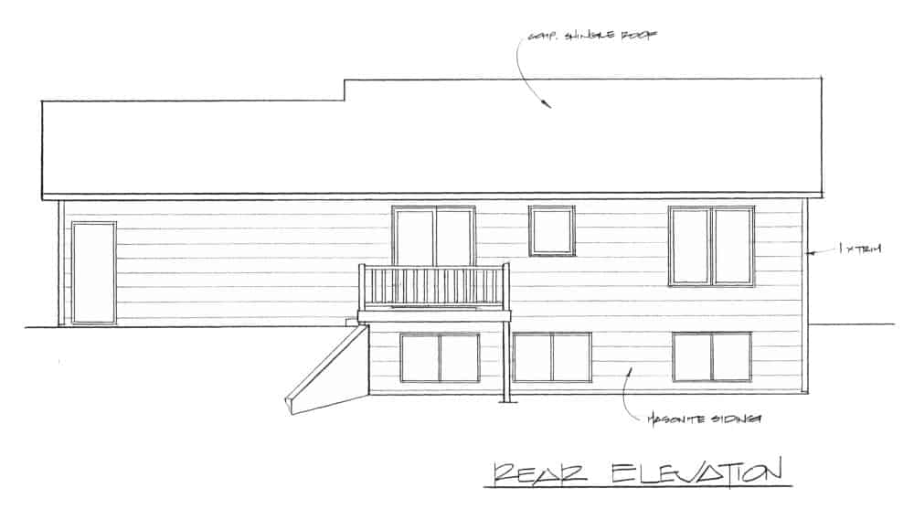 Home Plan Rear Elevation of this 2-Bedroom,922 Sq Ft Plan -103-1115