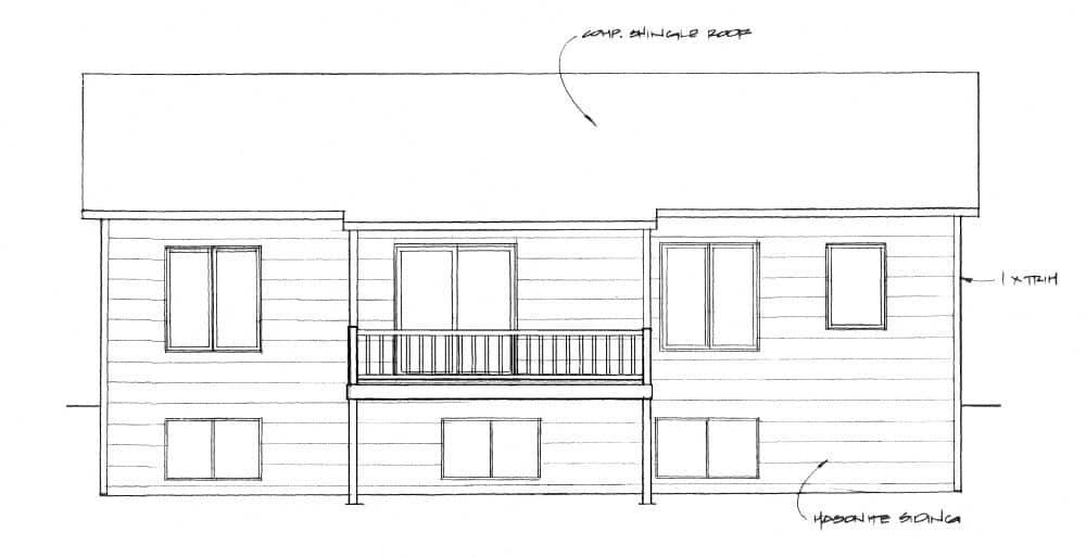 Home Plan Rear Elevation of this 3-Bedroom,1039 Sq Ft Plan -103-1118