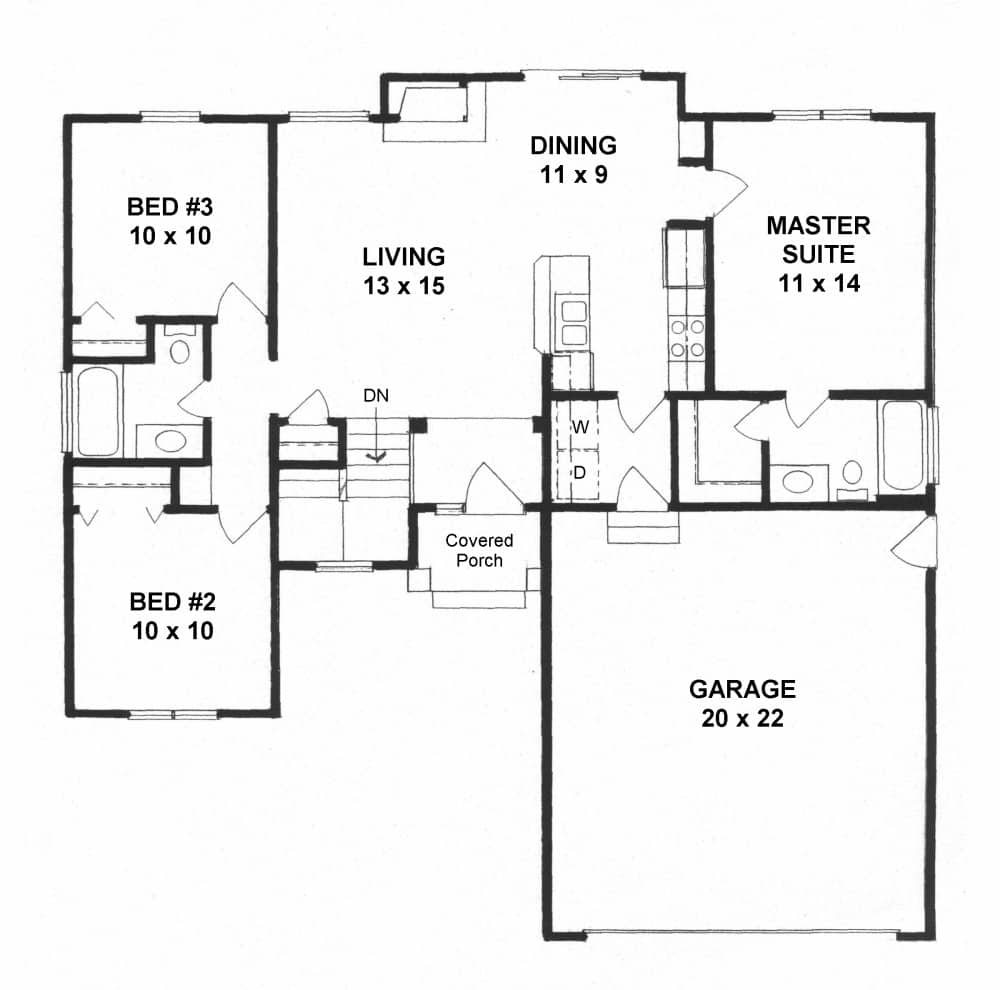 Floor Plan Main Level of Ranch Plan #103-1118