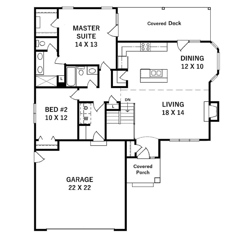 Floor Plan Main Level of Ranch Plan #103-1124
