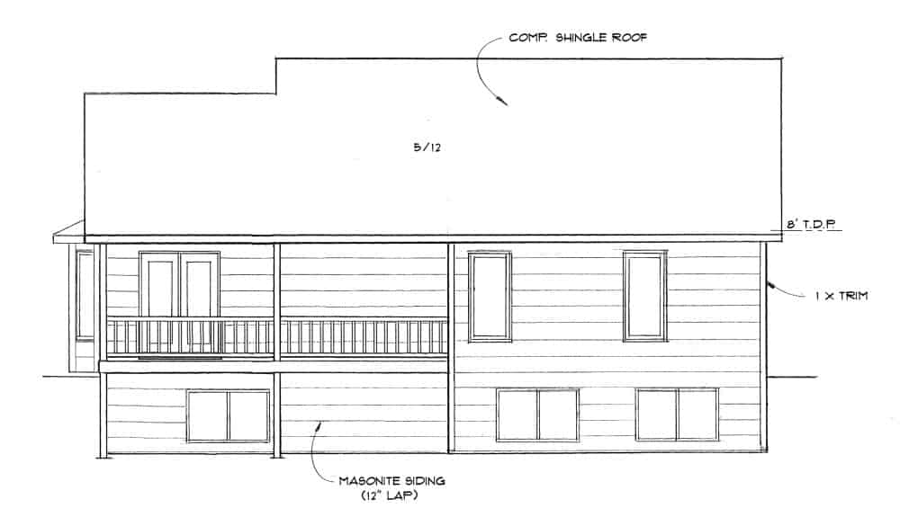 Home Plan Rear Elevation of this 2-Bedroom,1229 Sq Ft Plan -103-1124